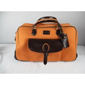 Vintage Chaps Rolling Duffle‎ Bag Large Orange Good Canvas Faux Leather Luggage